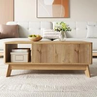 H&ouml;henverstellbarer Couchtisch Aus Mdf In Natur Mit 3d-wellenoptik Und Offenem