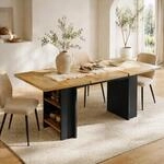 Ausziehbarer Mdf-tisch 120&ndash;160 X 80 Cm Mit Ablagen, Naturholz Und Schwarz