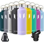 Edelstahl Trinkflasche 350ml-1l, Bpa-frei, Auslaufsicher, Mit 2 Deckeln