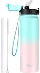 Edelstahl Thermosflasche 1l Mit Strohhalm, Auslaufsicher, Bpa-frei, Gr&uuml;n/rosa