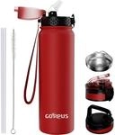 Edelstahl Thermosflasche 1l Mit Strohhalm, Auslaufsicher, Bpa-frei, Rot