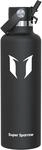 Edelstahl Trinkflasche Mit Strohhalm 1000ml Schwarz Bpa-frei Thermoskanne