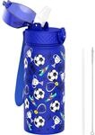 Kinder Trinkflasche Edelstahl 550ml Mit Strohhalm, Doppelwandig, Bpa-frei, Blau