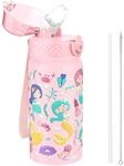 Trinkflasche Kinder 420ml Edelstahl Mit Strohhalm, Auslaufsicher, Bpa-frei, Rosa