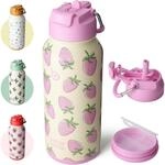Edelstahl Trinkflasche 1l Mit Strohhalm & Pillenfach, Doppelwandig, Bpa-frei