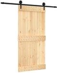 Schiebet&uuml;r Nat&uuml;rlich Und Schwarz 100 X 210 Cm Massivkiefer Vidaxl