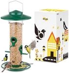 Vogelfutterspender Metall Mit 4 Futter&ouml;ffnungen Und Gro&szlig;em Dach, Gr&uuml;n