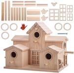 Holz-vogelhaus Mit Mehreren Eing&auml;ngen, Kiefer Natur, F&uuml;r Garten & Balkon
