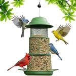 Vogelfutterspender Metall Gr&uuml;n, Eichh&ouml;rnchensicher, 360&deg; Futtertrog, Zum