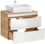 Waschtischunterschrank 80 Cm Mit 51 Cm Keramikbecken Luton-56 Hochglanz Wei&szlig; Mit