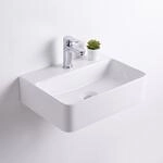 Relaxdays Waschbecken, Hxbxt: 11 X 37 X 27 Cm, Mit Hahnloch, Ohne &Uuml;berlauf, Keramik,
