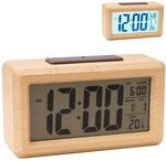 Relaxdays Wecker Digital, Holz, Datums- & Temperaturanzeige, Snooze-funktion,