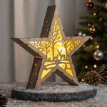 Led Weihnachts Stern Aus Holz 30 Cm - Motiv: Wald - Deko Aufsteller Warm Wei&szlig;