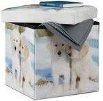 Relaxdays Sitzhocker Mit Stauraum, Aufbewahrungsbox Mit Hunde Motiv, Faltbarer