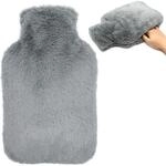 W&auml;rmflasche 2l Mit K&auml;ngurutasche, Flauschiger Fellbezug, Grau