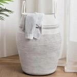 Geflochtener W&auml;schekorb 105l Mit Griff, Baumwolle, Grau Streifen