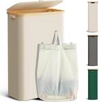 W&auml;schekorb Mit Deckel 48l Schmal Faltbar Bambus W&auml;schesammler Beige
