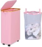 W&auml;schekorb Mit Deckel, Rollen Und Herausnehmbarem Innenteil, 75l, Rosa