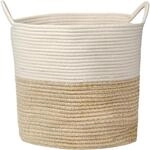 W&auml;schekorb Aus Baumwollseil, Geflochten, Mit Griff, 38x38cm, Weizen