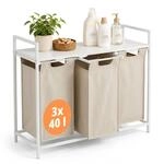 Relaxdays W&auml;schekorb Mit Ablage, 3 Ausziehbare W&auml;schesammler, Je 40 Liter, Stoff,