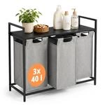 Relaxdays W&auml;schekorb Mit Ablage, 3 Ausziehbare W&auml;schesammler, Je 40 Liter, Stoff,