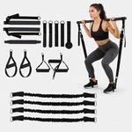 Relaxdays Pilates Bar Kit, 4 Widerstandsb&auml;nder, 30-160 Lbs, Griffe, Schlaufen,