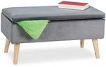 Relaxdays - Sitzbank Mit Stauraum, Samtbezug, 40 L, Gepolstert, Holzbeine, Flur, 2er