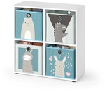 Kinderregal Tetra, Wei&szlig;, 72.6 X 72 Cm Mit 4 Faltboxen (grau/blau), Vicco