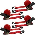 Spanngurte Mit Ratsche 4er Set, 6m X 25mm, 800kg, Doppel-j-haken, Rot