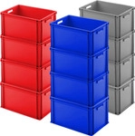 Brb 12x Euro-stapelbeh&auml;lter, Lxbxh 600x400x320 Mm, 4x Blau, 4x Rot, 4x Grau,...