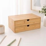 Relaxdays Schubladenbox, Bambus, 2 Schubladen, B&uuml;ro & Home Office, Hbt: 13,5 X 33 X