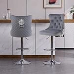 Samt Barhocker 2er Set H&ouml;henverstellbar Mit Lehne Und L&ouml;wenring-griff,...