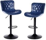 Barhocker 2er Set, H&ouml;henverstellbar, Mit Lehne Und Fu&szlig;st&uuml;tze, Blau