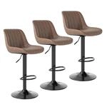 Barhocker 3er Set, Drehbar, H&ouml;henverstellbar, Braunes Pu-leder