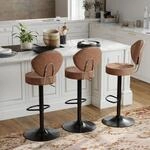 Barhocker 3er Set Drehbar & H&ouml;henverstellbar Mit R&uuml;ckenlehne, Kunstleder Braun