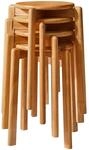 Barhocker 4er Set Massivholz Rund Stapelbar Naturfarben 45cm