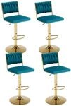Barhocker 4er Set, Drehbar, H&ouml;henverstellbar, Samt, Teal