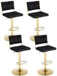 Barhocker 4er Set, Drehbar, H&ouml;henverstellbar, Samt, Geflochtene Lehne, Gold/schwarz