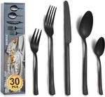 Besteckset 30-teilig F&uuml;r 6 Personen, Edelstahl, Mattschwarz, Sp&uuml;lmaschinenfest