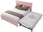 Polsterbett 140 X 200 Cm Aus Samt, Doppelbett Mit Ausziehbett 90 X 190 Cm, Ohne