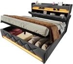 Polsterbett Doppelbett 180 X 200 Cm Aus Leinen Mit Stauraum, Usb, Type-c Und