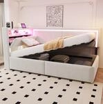 Polsterbett Einzelbett 90 X 200 Cm Mit Led Und Usb, Beigefarbener Samt
