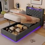 Bettkasten 90&times;200 Cm - Led-beleuchtung - Kopfteil Mit Stauraum Und Usb-anschl&uuml;ssen