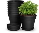 8er Set Blument&ouml;pfe 10cm Mit Untersetzer, Kunststoff Pflanzt&ouml;pfe Klein Schwarz