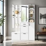 Multifunktionale Wei&szlig;e Garderobe Mit Spiegel, Haken Und Schuhschrank