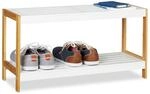 Relaxdays - Schuhregal, 2 Ablagen, Robuste Schuhaufbewahrung, Bambus & Mdf,