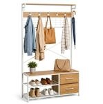 Relaxdays Garderobenst&auml;nder, Schuhregal, Haken, 2 Schubladen & Ablagen, Hxbxt: 176 X