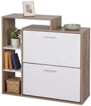 Relaxdays Schuhschrank, Hxbxt: 90 X 80 X 23,5 Cm, 2 Klappen, 12 Paar, Offene Ablagen,