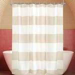 Duschvorhang 150x180cm Beige Streifen, Wasserabweisend, Beschwerter Saum, Waschbar
