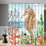 Duschvorhang 180x200 Cm Seepferdchen Motiv, Wasserabweisend, Antischimmel, Waschbar